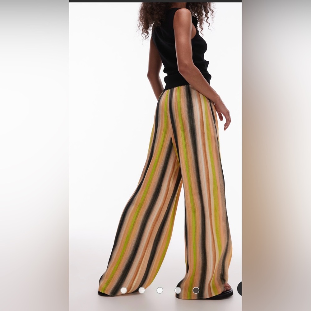 Topshop ASOS Satin Tie-Waist Wide Leg Peachy Striped Pants Size 8-10 - Picture 14 of 14